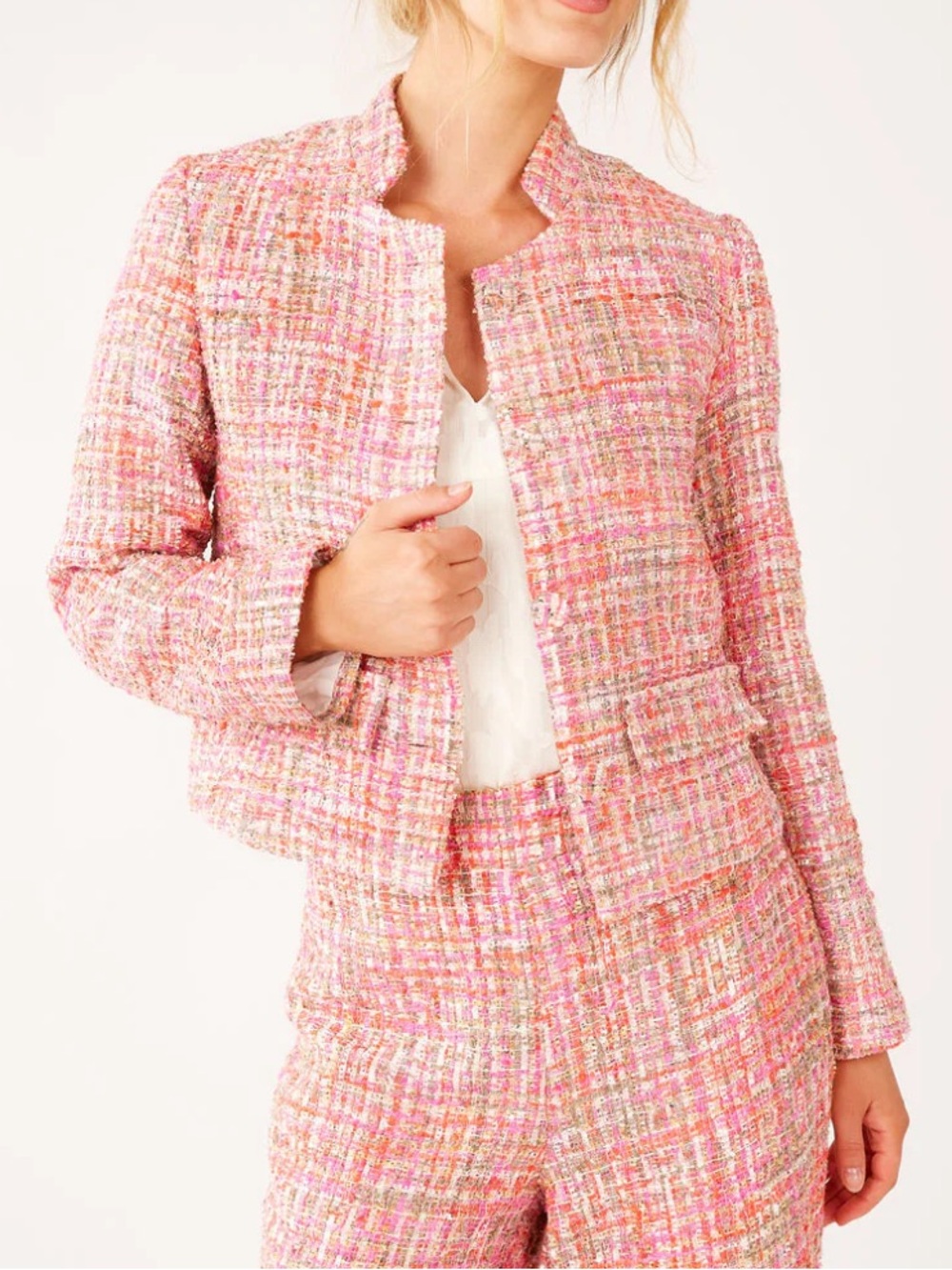 Zara Woman Tweed Jacket in Pink and Cream